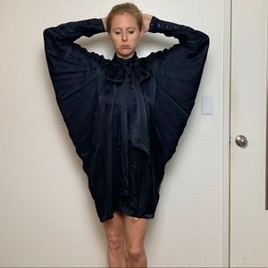 100% Silk long sleeve tie neck navy dress